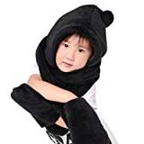 Kids Hat Scarf Gloves All in one Boys Girls Winter Warm hat Scarf Gloves Set Plush Faux Fur Head Trapper Hooded Cap hat Scarf Snood Gloves Mittens Earflap Hat Long Scarf 3 in 1 for Aged 3-13