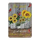 Sunflower Cardinal Bird Metal Sign Be Still and Know That I Am God Metal Wall Art Inspirational Words Letters 12x8in Easy to Mount Antique Poster Art Design for Home Bar Pub Cafe Farm Room