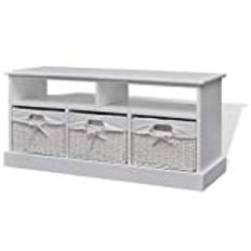 vidaXL Storage Bench Aarau - Spacious Scandinavian Style White Bench with Built-in Woven Storage Baskets