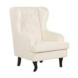 Modern Upholstered Armchair Buttoned Off-white Fabric Alta
