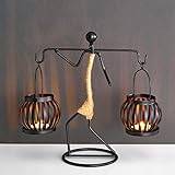 Brass Taper Candle Holder,Girl Shape Hemp Rope Candle Holder Wrought Iron Artistic Candelabrum for Bar Decoration Dining Room Table(D)