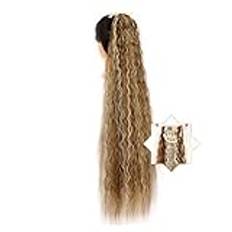 Ponytail Extension 22/32 Inch Long Corn Wavy Ponytail Extensions Synthetic Natural Drawstring Ribbon Fake Hair Pony Tail Clip in Extensions Women Hairpieces Ponytail Hairpiece for Women(Color:008,Siz