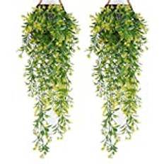 Eyand 2Pcs Artificial Hanging Plants - Yellow Artificial wall plants, Fake Ivy Vine for Wall Home Porch Garden Wedding Garland Outside Hanging Decoration (No Basket)
