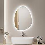 S'AFIELINA LED Bathroom Mirror Round Asymmetrical Bathroom Mirror with Light Mirror with Smart Touch Switch, Anti-Fog, 3 Colour LED Light, Dimmable Wall Mounted Vanity Mirror 60 x 45 CM