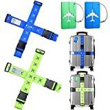 Romon Suitcase Strap, 4 Pieces Suitcase Straps, Cross Strap, Adjustable and 2 Pieces, Luggage Tags, Coloured Luggage Strap Set for Suitcase, Backpack, Travel Accessories, Secure C