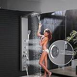 Stainless Steel Shower Panel Tower System,LED Rainfall Waterfall Shower Head 5-Function Faucet Rain Massage System with Body Jets-Brushed Nickel A,Brushed Nickel A