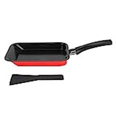 QANYEGN Nonstick Egg Pan, Rectangular Frying and Baking Pan with Turner Set, Kitchen Carbon Steel Pan for Cooking(Red WK3003-1)