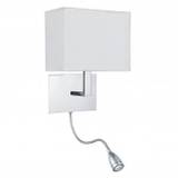 Hotel Wall Light With Reader In Satin Silver With White Fabric Shade