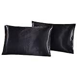 BAWHO Beautiful and Comfortable Pillowcases 2 Pack Satin Silk Pillow Protectors Cover with Envelope Closure Easy/Black/51 * 76Cm