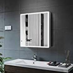 ELEGANT LED Illuminated Bathroom Mirror Cabinet with Bluetooth Speaker 2 Door Wall Mounted Bathroom Cabinet Stainless Steel Modern Storage Cupboard with Shaver Socket 600 x 630mm