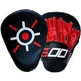 Sports Fitness Boxing Curved Focus Punching Pads MMA Coaching Mitts Hook & jab Training Mitten MMA Muay Thai Kickboxing Martial Arts Punching Hand Target Strike Pad (Red/Black)