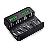 EBL LCD Universal Battery Charger - 8 Bay AA AAA C D Battery Charger for Rechargeable Batteries Ni-MH AA AAA C D Batteries with 2A USB Port, Type C Input, Fast AA AAA Battery Charger(9008)