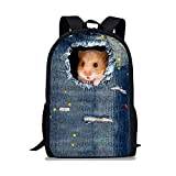Showudesigns Hamster Backpack for Teen Girls Ruck Sack Bags Boys Elementary School Bags Bookbag Personalised Denim Animal Rucksack