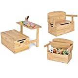 INFANS Kids Table and Chair Set, 3-in-1 Convertible Wooden Toy Storage Bench with Handle, Toddler Furniture Set for Daycare Playroom, Gift for Boys Girls 3+ (Natural)