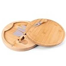 Vencier Bamboo Cheese Board Set with 4 Cheese Knives - Perfect for Gifts, Picnics, and Parties! (Round)