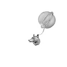 A66 Wolf Head English Pewter on a Tea Leaf Infuser Stainless Steel Sphere Strainer