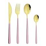4Pcs/Set Pink Gold Cutlery Set Knife Fork Spoon Flatware Set 304 Stainless Steel Dinnerware Set Kitchen Silverware Tableware Set (Color : Pink Gold, Size : 4 Set)