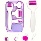 6 In 1 Derma Roller Kit For Face And Body - 0.25mm And 0.3mm Micro Needle Dermaroller With 5 Replaceable Heads, Storage Case And Disinfection Tank - Pink-1set(<0.3mm)