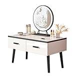 Modern Vanity Desk Modern Small Dressing Table with Lighted LED Touch Screen Round Mirror,Dressing Vanity Table with 2 Drawers for Bedroom Dressing Ta