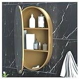 ZOUTYI Oval Mirror Cabinet, Bathroom Mirror Cabinet, Solid Wood Bathroom Cabinet, Wall Bathroom Cabinet with Mirror, Bathroom Cabinet with HD Mirror (Color: Gold)