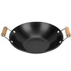 PRETYZOOM Flat Bottom Carbon Steel Wok Chinese Wok Pan Flat Bottom Frying Pan Double Wooden Handle Hot Pot Cooking Wok Non-stick Skillet Cooking Pan Wok for Gas Electric Induction Stoves