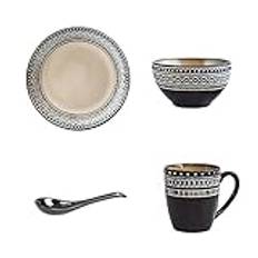 Dishes Dessert Plates Kitchen Dinnerware Set Ceramic Dinner Plate Sets Relief Craft Dinnerware Set, Set Includes 1 Dinner Plates, 1 Bowls, 1 Mugs and 1 Spoon Appeti