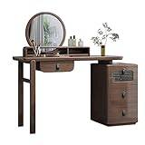 UsmAsk Vanity Desk Walnut Dresser and Storage Cabinet in One Simple Bedroom Locker Makeup Table with Mirror Drawer and Open Shelf Makeup Desk EAN EAN