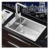 UveEz Kitchen Sink Stainless Steel Kitchen Sink Prep Sink Home Dishwashing Sink With Fittings 4Mm Stainless Steel Large Single Sink R10 Round Corner Sink (Color : Silver, Size : 68X40X22Cm)