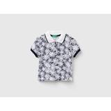 Benetton, Blue Polo Shirt With Floral Print, size 12-18, Blue, Kids