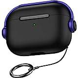 R-fun Airpods Pro 2nd/1st Generation Case Cover (2022/2019) with Secure Lock, Music Headset Earphone Protective Case Cover with Cleaning Kit Compatible for Apple Airpods Pro case, Black & Purple