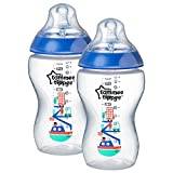 2 x Tommee Tippee 340ml Closer to Nature, BPA-Free, Anti-Colic Baby Bottle with Breast-Like Silicone Teat for Baby, Child & Toddler for Drinking Juice, Milk & Water, 3m+, Blue