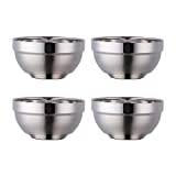 Buyer Star 4 Pack Stainless Steel Bowls, 13 Oz / 500ml Snacks Bowls Heavy Duty Salad Bowls, Double-Walled Metal Soup Bowls Serving Dishes for Sauces, Rice, Noodles, Ice Cream (Silver)