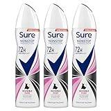 Sure Antiperspirant 72H Nonstop Sweat and Odour Protection Alcohol-Free Body Spray Anti-White Marks with Fresh and Clean Multi Fragrance Deodorant for Women, 150ml Pack of 3(Invisible Pure)