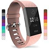 Yousave Accessories Compatible Strap For Fitbit Charge 3, Fitbit Charge 4, Silicone Fitbit Charge 3 Wristband, Sport Wrist Strap for the Fitbit Charge 3 and 4 - Small - Rose Gold