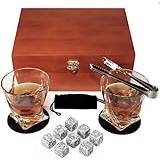 Bestyks Whiskey Glasses Set With 8 Whiskey Stones, 2 Whisky Glasses, Tongs in Handmade Wooden Box - Whiskey Gifts Set - Whiskey Accessories Set - Creative Birthday Gift for Dad, Husband, Men,Boyfriend