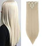 S-noilite® 17-26 Inches(43-66cm) 8pcs Long Full Head Clip In Hair Extensions Extension Sexy Lady Fashion Halloween Choice 60 Colours (26 Inches-Straight, Ash blonde mix bleach blonde)