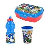 Sonic The Hedgehog Lunch Kit, Children's Lunch Box for School, Includes Sandwich Box, Cup, Reusable Bottle, Snack Holder for Kids