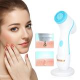 (Blue) Ultrasonic Electric Silicone Face Cleansing Brush Wave Facial Pore Cleaner Tool