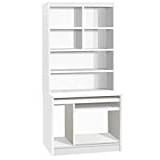 B-CWS-OF-IN-WH White Computer Workstation Desk With Hutch Home Office Furniture UK Contemporary Table Printer Scanner Storage Keyboard CPU Study Unit In Dorm B01BGVU9LQ