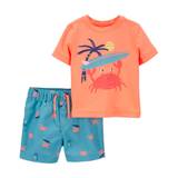 Carter's Baby Boys 2-Piece Crab Rashguard Swim Set 9M Blue/Orange