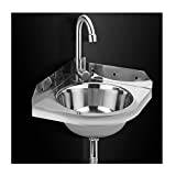 Sink Stainless Steel with Hose and Water Drain Plug, Triangle Wash Basin, Wall-mounted Corner Sink for Campervan Lavatory (Color : A1, Size : 26X26CM/10.24X10.24inch)