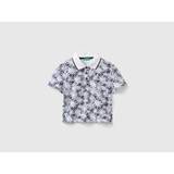 Benetton, Blue Polo Shirt With Floral Print, size M, Blue, Kids