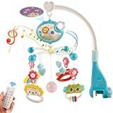 JTWEB Mobile Musical Berceau Bébé with Projector and Night Light Hanging Rotating Animal Rattles 403 Music Timing Function Remote Control Reusable Cartoon Baby Toys for Newborn 0 to 24 Months(blue)