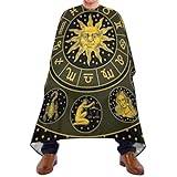 Hairdressing Gown Gold Zodiac Wheel Astrology Horoscope With Circle Sun And Signs Barber Haircut Cape Professional Hair Cutting Cape Unisex Apron For Coloring Hairdressing Barber