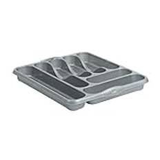 Set of 4, Silver High Grade Plastic Large Cutlery Tray 7 Compartment Cutlery Tray Kitchen Storage and Cutlery Holder Organiser Drawer Insert Tray for Spoons, Knives, Garage Tools, Office Stationary