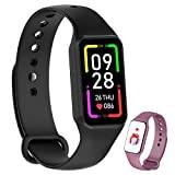IOWODO Smart Watch, Fitness Tracker with Heart Rate/Blood Oxygen/Sleep Monitor/Message Reminder, 5ATM Waterproof Step Counter Watch with 24 Sport Modes Activity Tracker for iOS Android - Black