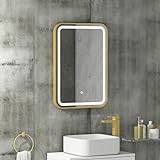 Luna 500 x 700mm Brushed Brass LED Illuminated Framed Bathroom Mirror with Demister Pad & Touch Sensor