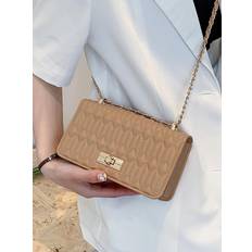 Women Solid Color PU Embossed Chain Crossbody Bag
