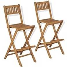 AUUIJKJF Home outdoor OthersFolding Outdoor Bar Stools 2 pcs Solid Teak Wood