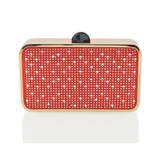 JASMINE CHROME PLATED DETAIL CLASP DIAMANTE CLUTCH EVENING BAG IN RED SATIN